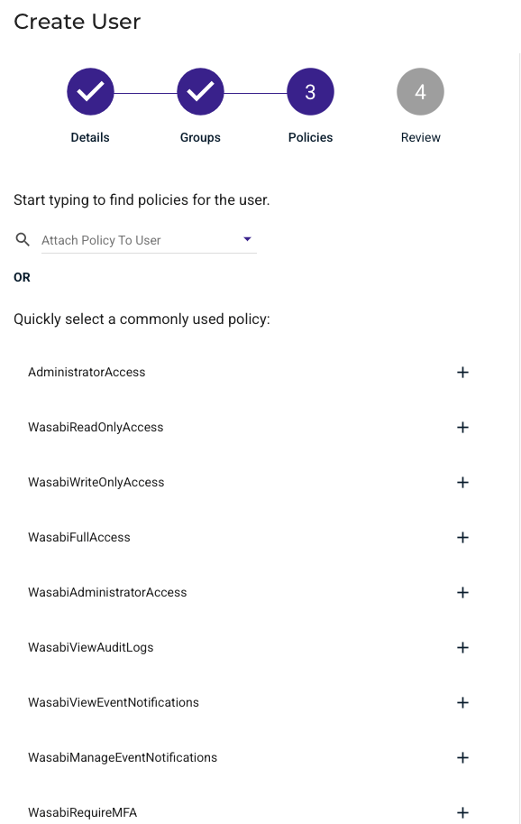 เมื่อเลือกแล้ว ระบบจะแสดง Policy ดังกล่าวในส่วน Policies that will be attached จากนั้นกด Next